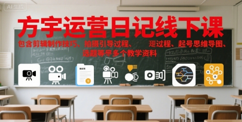 方宇运营日记线下课，包含剪辑制作技巧、拍摄引导过程、起号思维导图、选题等多个教学资料-源创极客