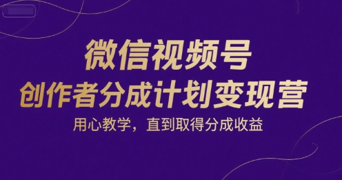 微信视频号创作者分成计划变现营，用心教学，直到取得分成收益-源创极客