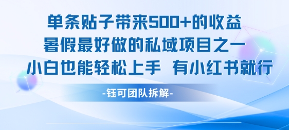 单条贴子带来5张的收益，暑假最好做的私域项目之一，小白也能轻松上手，有小红书就行-源创极客