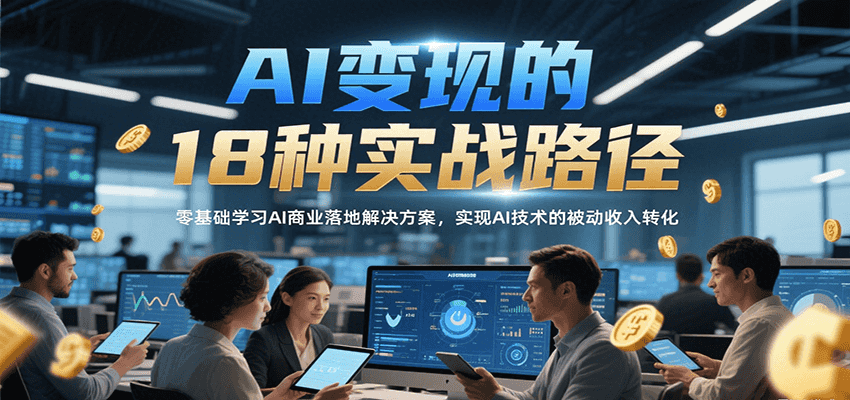AI变现的18种实战路径，零基础学习AI商业落地解决方案，实现AI技术的被动收入转化-源创极客