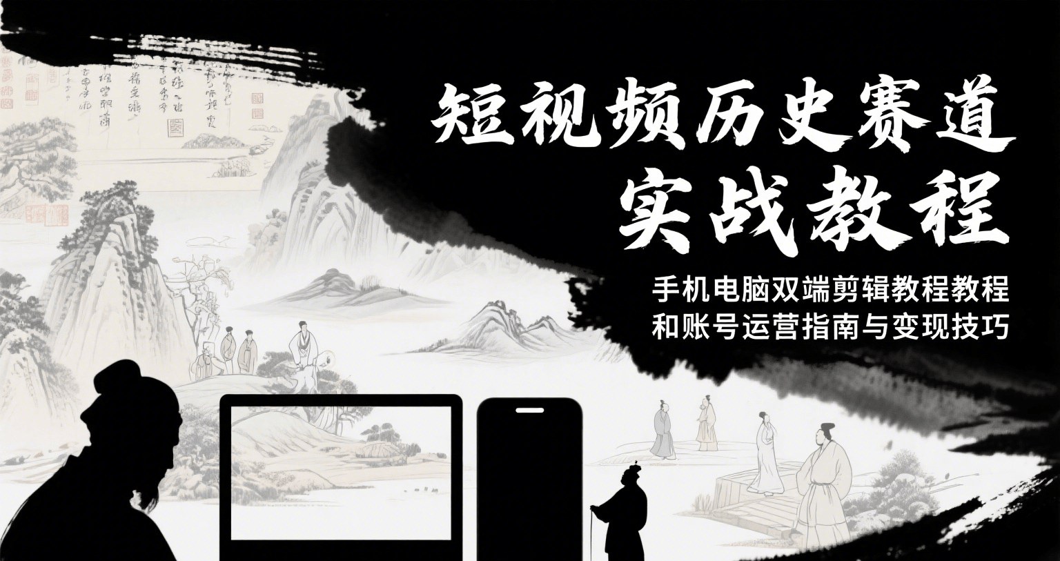 短视频历史赛道实战教程，手机电脑双端剪辑教程和账号运营指南与变现技巧-源创极客