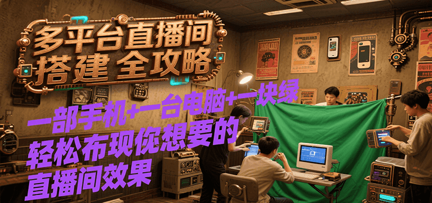 多平台直播间搭建全攻略，一部手机+一台电脑+一块绿布轻松实现你想要的直播间效果-源创极客
