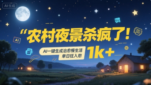 农村夜景杀疯了！AI一键生成治愈系慢生活，单日狂入1k+-源创极客
