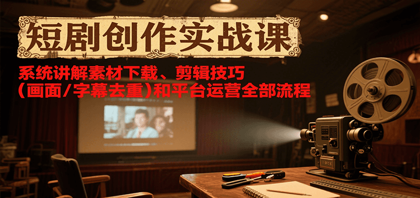 短剧创作实战课，系统讲解素材下载、剪辑技巧(画面/字幕去重)和平台运营全部流程-源创极客
