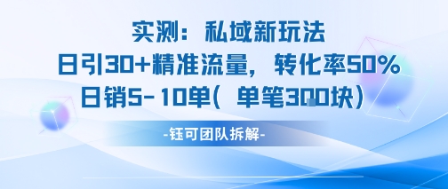 实测私域新玩法日引30加精准流量转化率50%日销5-10单每笔3张-源创极客