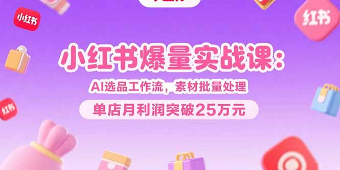 小红书爆量实战课：AI选品工作流，素材批量处理，单店月利润突破25万元-源创极客