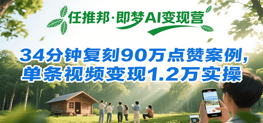 任推邦·即梦AI变现营，34分钟复刻90万点赞案例，单条视频变现1.2万实操-源创极客