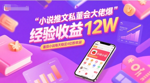 小说推文私董会大佬爆单经验分享收益12W，番茄小说每天稳定4位数收益-源创极客
