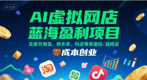 AI虚拟网店蓝海盈利项目，在家开淘宝、拼多多、抖店等虚拟品网店，零成本创业-源创极客