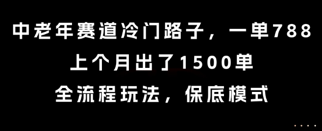 中老年赛道冷门路子，一单788，上个月出了1500单，全流程玩法，保底模式【揭秘】-源创极客