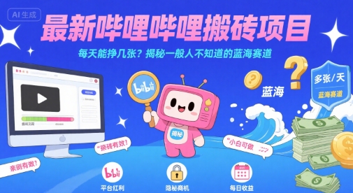 最新哔哩哔哩上B站搬砖项目，每天能挣几张？揭秘一般人不知道的蓝海赛道-源创极客