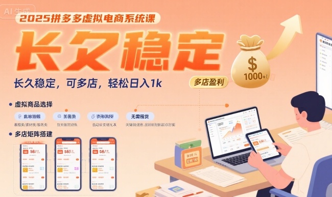2025拼多多虚拟电商系统课，长久稳定，可多店，轻松日入1k-源创极客
