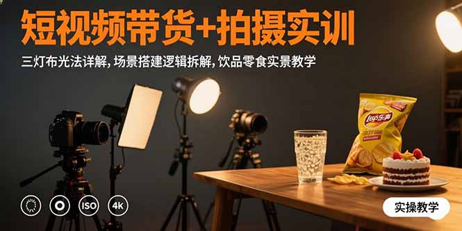 短视频带货+拍摄实训：三灯布光法详解,场景搭建逻辑拆解,饮品零食实景教学-源创极客