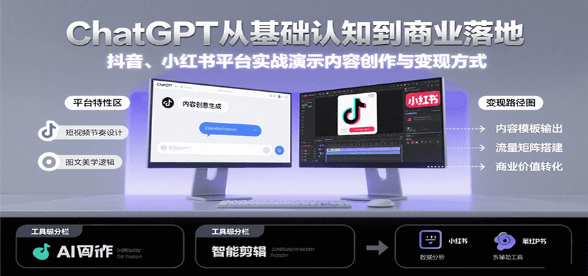 ChatGPT从基础认知到商业落地，实战演示抖音、小红书等平台的内容创作与变现-源创极客