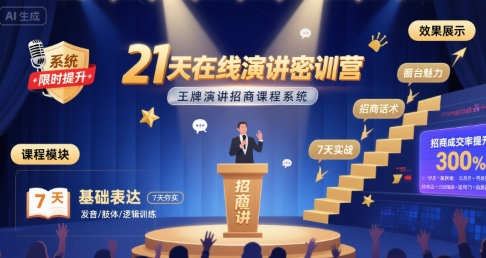 21天在线演讲密训营，王牌演讲招商课程系统-源创极客