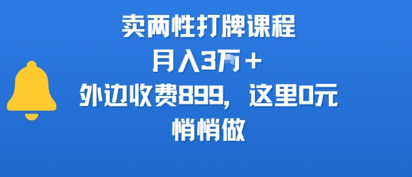 卖两性打牌课程，月入3W+外边收费899的课程，这里0元，悄悄做-源创极客