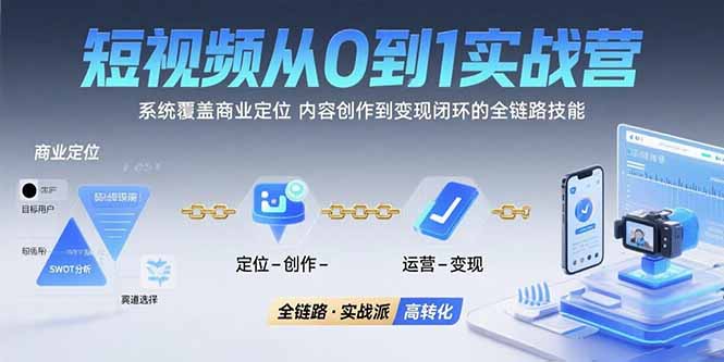 短视频从0到1的实战营：系统覆盖商业定位,内容创作到变现闭环的全链路技能-源创极客
