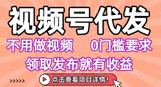 视频号代发，不用剪辑不用做视频，0门槛要求，领取发布就有收益，任务没有无上限，小白轻松上手【揭秘】-源创极客