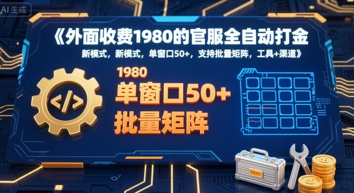 外面收费1980的官服全自动打金，新模式，单窗口50+，支持批量矩阵，工具+渠道【揭秘】-源创极客