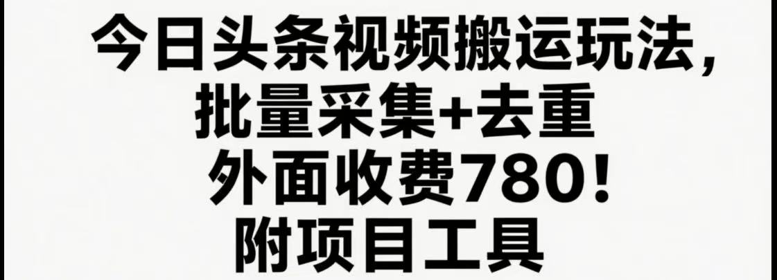 今日头条视频搬运玩法，软件一键去重，轻松日入500+附项目工具-源创极客