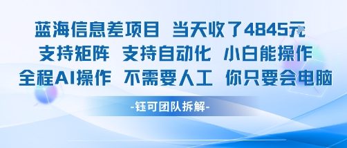 蓝海信息差项目当天收米1k+ 支持矩阵支持自动化小白能操作全程AI操作不需要人工你只要会电脑-源创极客
