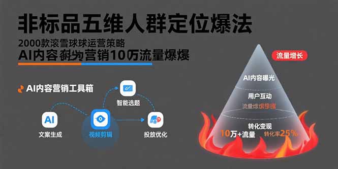 非标品五维人群定位法，2000款滚雪球运营策略，AI内容营销10万流量引爆-源创极客