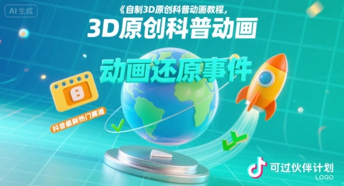 自制3D原创科普动画教程，动画还原事件，抖音最新热门赛道，可过伙伴计划-源创极客