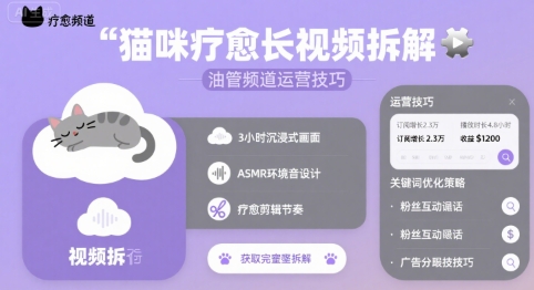猫咪疗愈长视频拆解 &油管频道运营技巧-源创极客