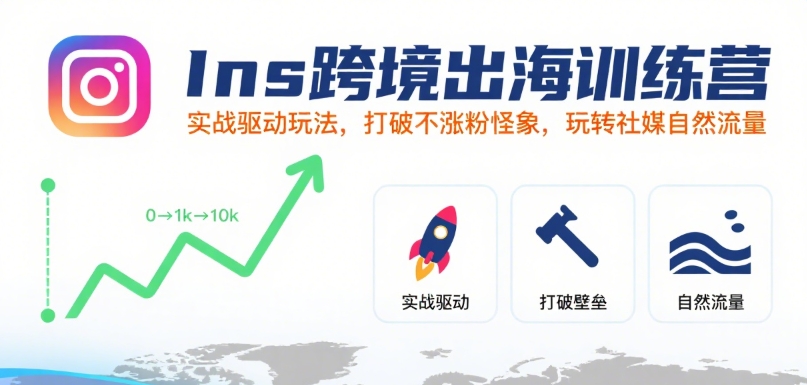 Ins跨境出海训练营，实战驱动玩法，打破不涨粉怪象，玩转社媒自然流量-源创极客