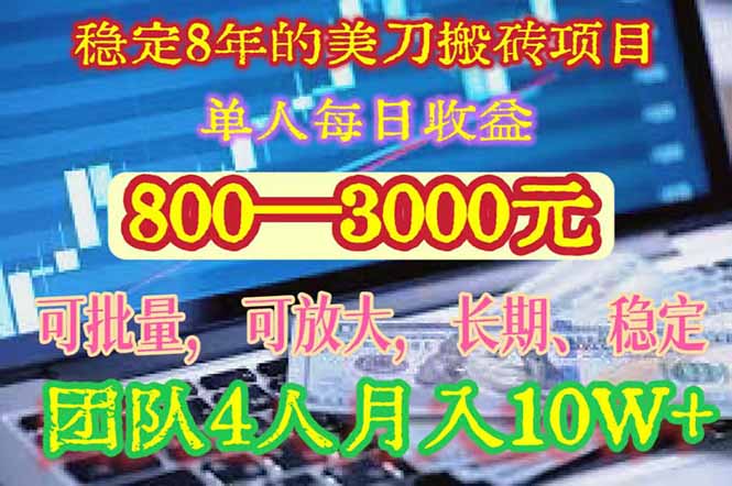 稳定8年的美刀搬砖项目，单人每日收益800—3000.团队4人月入10W+.可线下-源创极客