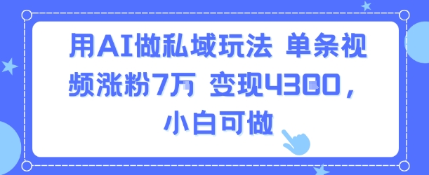 用AI做私域玩法，单条视频涨粉7W变现4.3k，小白可做-源创极客