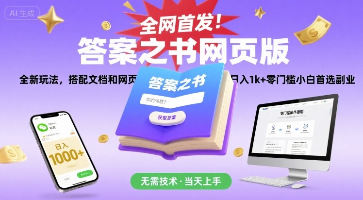 全网首发！答案之书网页版，全新玩法，搭配文档和网页，日入1k+零门槛小白首选副业【揭秘】-源创极客