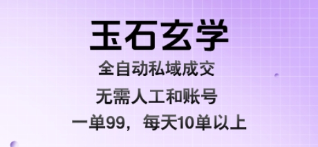 玉石玄学全自动私域成交，一单99每天十单以上，无需人工和矩阵账号，蓝海项目直接干【揭秘】-源创极客