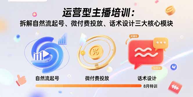 运营型主播培训：拆解自然流起号、微付费投放、话术设计三大核心模块-8月-源创极客