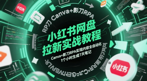 小红书网盘拉新实战教程，Canva+影刀RPA实现内容全自动化，1个小时生成7天笔记-源创极客