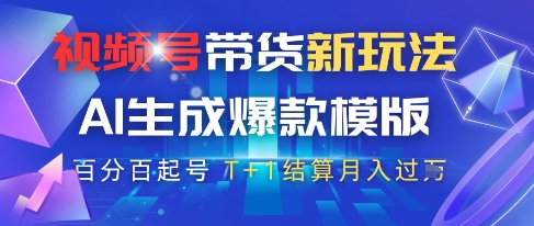 视频号带货新玩法，AI生成，百分百原创爆款模版，百分百起号，高佣商品T+1结算月入过W【揭秘】-源创极客