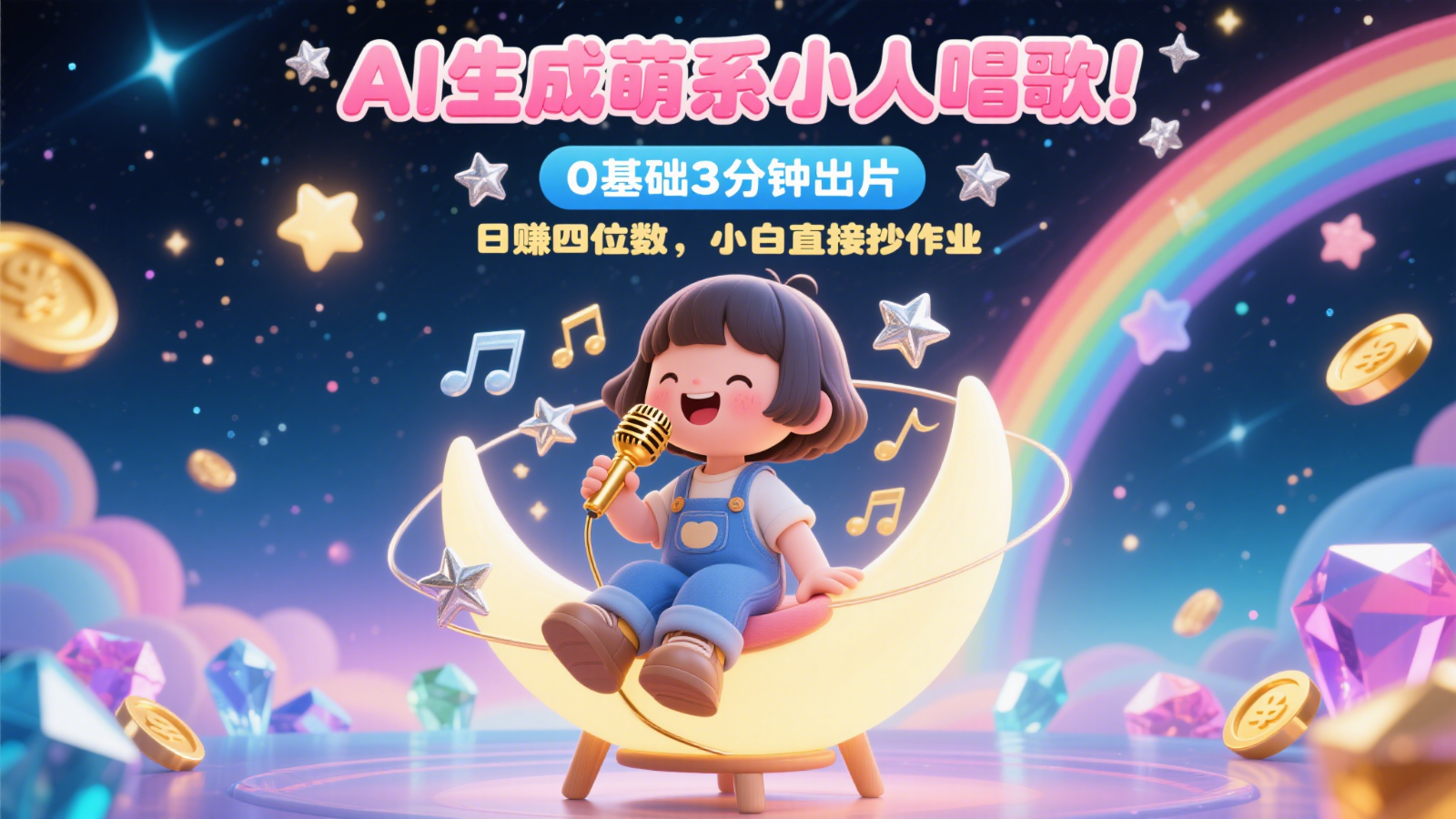 AI生成萌系小人唱歌！0基础3分钟出片，28个作品涨粉9万，日赚四位数，小白直接抄作业-源创极客