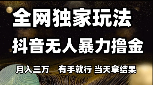 全网独家玩法抖音无人暴力撸金，月入3W，有手就行，当天拿结果【揭秘】-源创极客