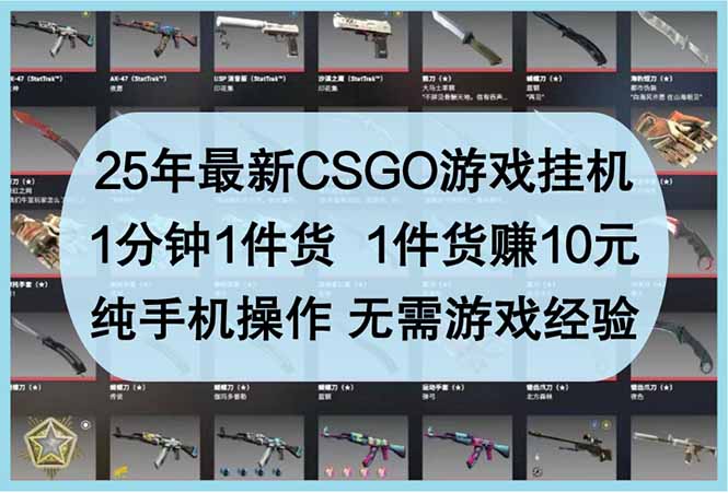25年最新CSGO游戏挂机，1分钟1件货，1件货赚10元 纯手机操作 无需游戏经验-源创极客