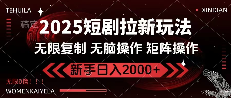 2025短剧拉新玩法，无需注册登录，无限0撸，无脑批量操作日入2000+-源创极客