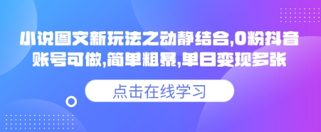 小说推文图文新玩法之动静结合，0粉抖音账号可做，简单粗暴，单日变现多张-源创极客