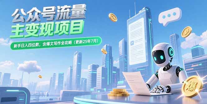 公众号流量主变现项目，新手日入四位数，含爆文写作全攻略(更新25年7月-源创极客