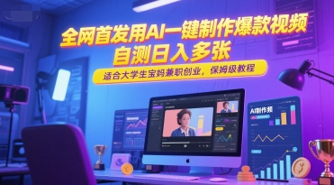 全网首发用AI一键制作爆款视频，自测日入多张，适合大学生宝妈兼职创业，保姆级教程-源创极客