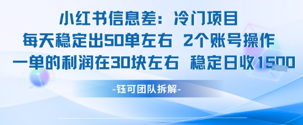 小红书信息差冷门项目一单利润30块每天稳定1.5k左右2个账号操作-源创极客