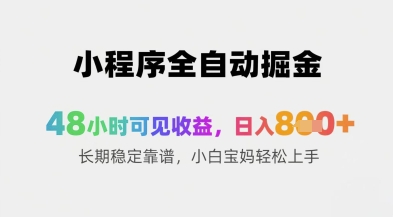 小程序全自动掘金，48小时可见收益，日入8张+长期稳定靠谱，小白宝妈轻松上手【揭秘】-源创极客