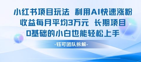 适合小白操作的小红书新项目，利用AI快速涨粉，收益每月平均1W+-源创极客