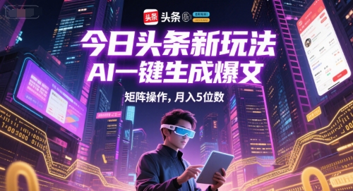 今日头条新玩法，AI一键生成爆文，矩阵操作，月入5位数-源创极客
