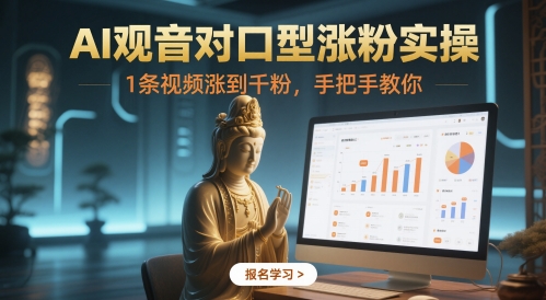 AI观音对口型涨粉实操，1条视频涨到千粉，手把手教你-源创极客
