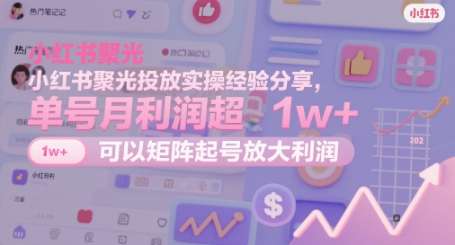 小红书聚光投放实操经验分享，单号月利润超1w+，可以矩阵起号放大利润-源创极客
