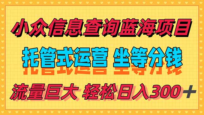 稳定日入300＋，小众信息查询蓝海项目，全程懒人式托管，解放你的时间-源创极客